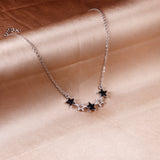 5 Stars with Black Diamonds Pendant Necklace 40+5cm Steel Color