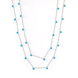 21 Blue Eye Beads Pendant Double Necklace 45+40+5cm Steel Color