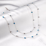 21 Blue Eye Beads Pendant Double Necklace 45+40+5cm Steel Color