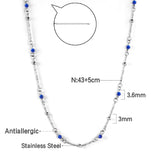 10 Blue Beads + Steel Beads Pendant Necklace 43+5cm Steel Color