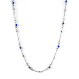 10 Blue Beads + Steel Beads Pendant Necklace 43+5cm Steel Color