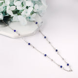 10 Blue Beads + Steel Beads Pendant Necklace 43+5cm Steel Color