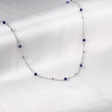 10 Blue Beads + Steel Beads Pendant Necklace 43+5cm Steel Color