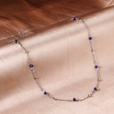 10 Blue Beads + Steel Beads Pendant Necklace 43+5cm Steel Color