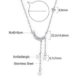 1 star with diamonds + 1 moon with diamonds + 3 stars accessories necklace 40+5cm steel color