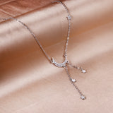 1 star with diamonds + 1 moon with diamonds + 3 stars accessories necklace 40+5cm steel color