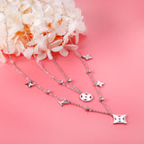 Clover + steel beads pendant double chain 50+40+5cm steel color