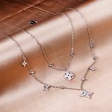 Clover + steel beads pendant double chain 50+40+5cm steel color