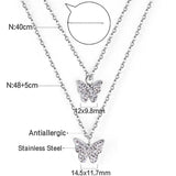 Butterfly pendant necklace with diamonds 48+40+5cm steel color