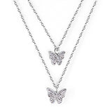 Butterfly pendant necklace with diamonds 48+40+5cm steel color