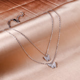 Butterfly pendant necklace with diamonds 48+40+5cm steel color