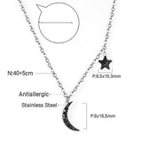 5 Stars + Round + Moon Accessories Pendant Triple Chain 48+43+35+5cm Steel Color