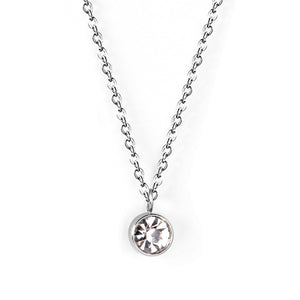 Round pendant necklace with diamonds 40+5cm steel color