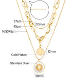 Steel beads + round fittings + round fittings with white shells pendant triple chain 53+45+37+5cm GOLDEN