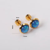 12 pairs steel/golden round crushed stone ombre screwback stud earrings