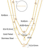 5 stars with diamonds + 3 stars + 4 diamonds + big star accessory pendant triple chain 50+42+40+5cm gold color