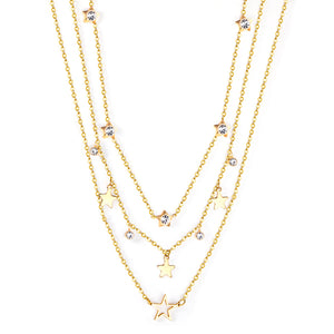 5 stars with diamonds + 3 stars + 4 diamonds + big star accessory pendant triple chain 50+42+40+5cm gold color