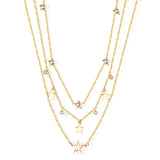 5 stars with diamonds + 3 stars + 4 diamonds + big star accessory pendant triple chain 50+42+40+5cm gold color