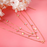 5 stars with diamonds + 3 stars + 4 diamonds + big star accessory pendant triple chain 50+42+40+5cm gold color