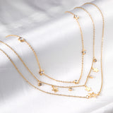 5 stars with diamonds + 3 stars + 4 diamonds + big star accessory pendant triple chain 50+42+40+5cm gold color