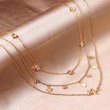 5 stars with diamonds + 3 stars + 4 diamonds + big star accessory pendant triple chain 50+42+40+5cm gold color