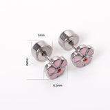 12 pairs 6.5mm Steel Flower Pink Clapper Plug Earrings