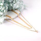 Leaf Accessory + Round Diamond Pendant Double Necklace 42+37+5cm Gold color