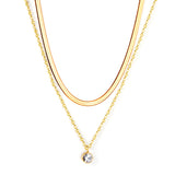 Double chain with round diamond pendant 45+40+5cm gold color