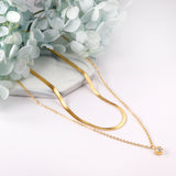 Double chain with round diamond pendant 45+40+5cm gold color