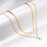 Double chain with round diamond pendant 45+40+5cm gold color