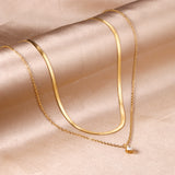 Double chain with round diamond pendant 45+40+5cm gold color