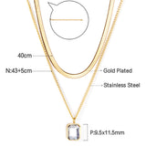 Chain + Diamond Pendant Double Chain 43+40+5cm Golden