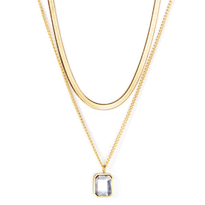 Chain + Diamond Pendant Double Chain 43+40+5cm Golden