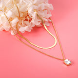 Chain + Diamond Pendant Double Chain 43+40+5cm Golden