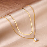 Chain + Diamond Pendant Double Chain 43+40+5cm Golden