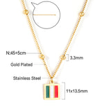 Steel beads + square mixed color pendant necklace 45+5cm gold