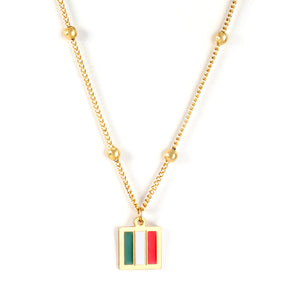 Steel beads + square mixed color pendant necklace 45+5cm gold