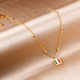 Steel beads + square mixed color pendant necklace 45+5cm gold