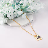 Beaded Chain + Rectangular Black and White Accessories Pendant Necklace 45+5cm Golden