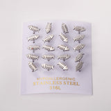 12 pairs steel/gold Cut Fishbone Screwback Earrings without diamonds