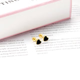 12 pairs 4mm round cake + 6mm drop black oil peach heart stud earrings steel color/gold color