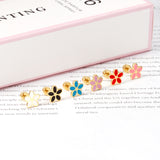 12 pairs 4mm round cake + 8mm cherry blossom mixed 6 colors studs steel / gold