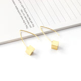 Small V Hook Closure Brushed Square 8mm Earrings