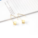 Small V Hook Closure Brushed Square 8mm Earrings