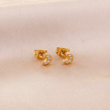 4.2*5mm Moon with CNC Zirconia Stud Earrings Steel Color/Golden Color