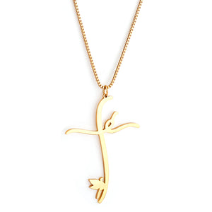 Cross Pendant with Only Bird Necklace 50+5cm Gold Color