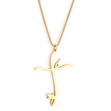 Cross Pendant with Only Bird Necklace 50+5cm Gold Color