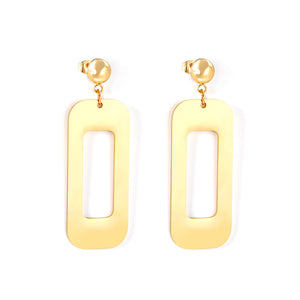 Half Bead Glossy & Brushed Long Cutout Earrings Goldtone