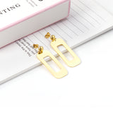 Half Bead Glossy & Brushed Long Cutout Earrings Goldtone