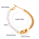 Handcuffs Accessories Bracelet with White Pearls 28cm Golden